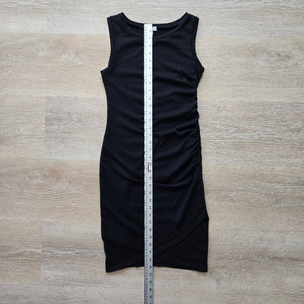 Leith Ruched Bodycon Tank Dress Black Sleeveless Tulip Hem XS Little Black Dress - Picture 7 of 16